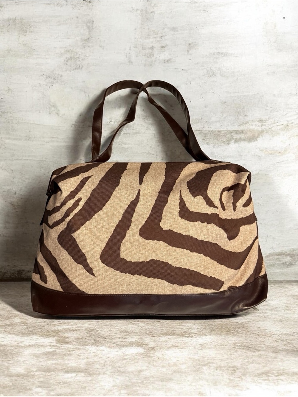 Brown Zebra Print Weekender Tote Bag Oversized Travel Carryall EUC - Picture 2 of 10